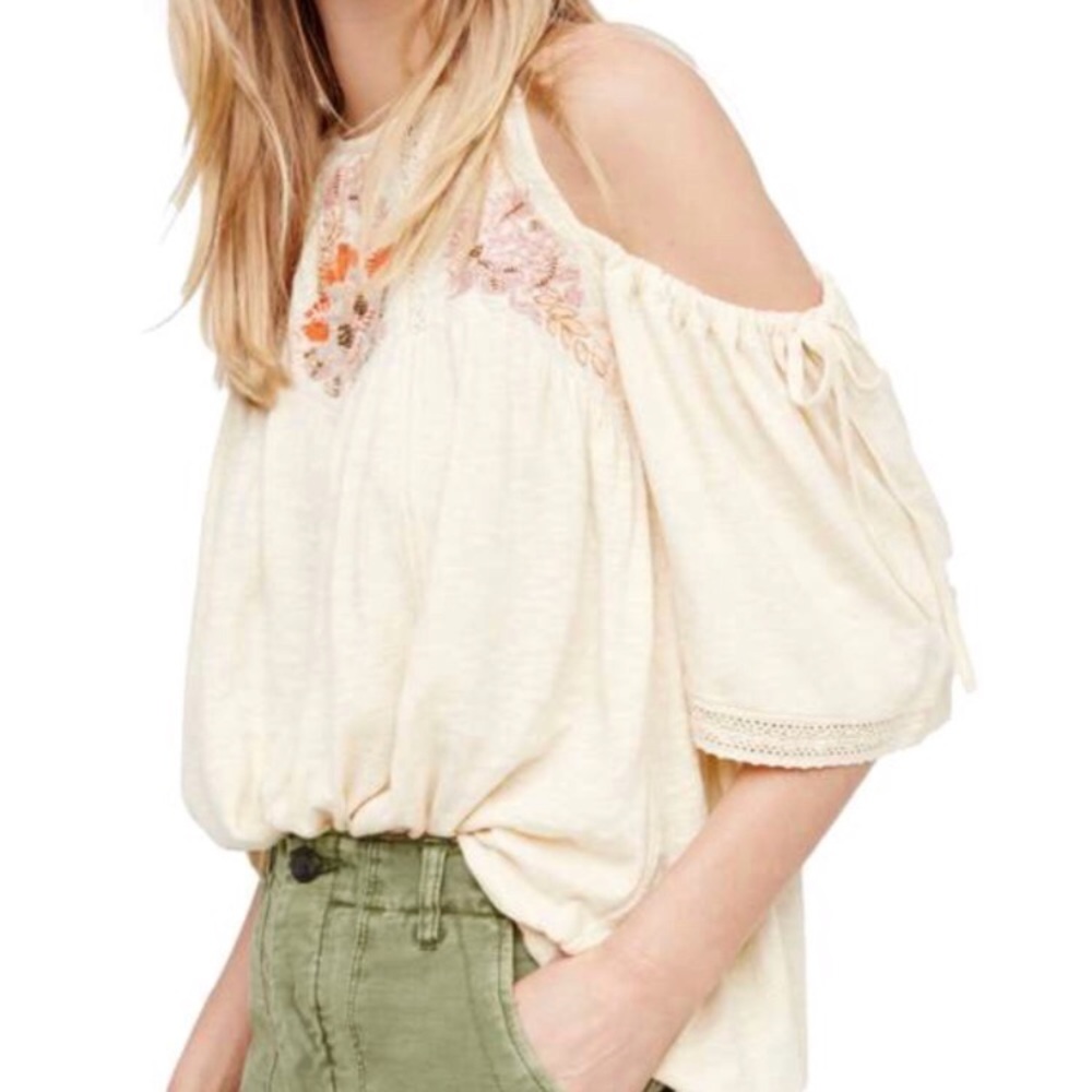 FREE PEOPLE embroidered cold shoulder top - Picture 2 of 4